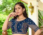 Pujia Mills WomenS Readymade Blouse Multi Golden Codding Sequence Embroidery Work Indian Ethnic Designer Stitched Readymade Sar