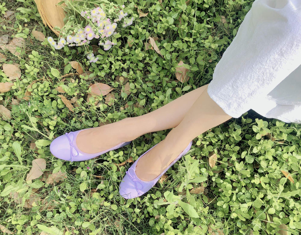 FEVERSOLE Women's Macaroon Colorful Memory Foam Cushion Insock Patent Ballet Flat Lilac Purple Size 6.5 M US