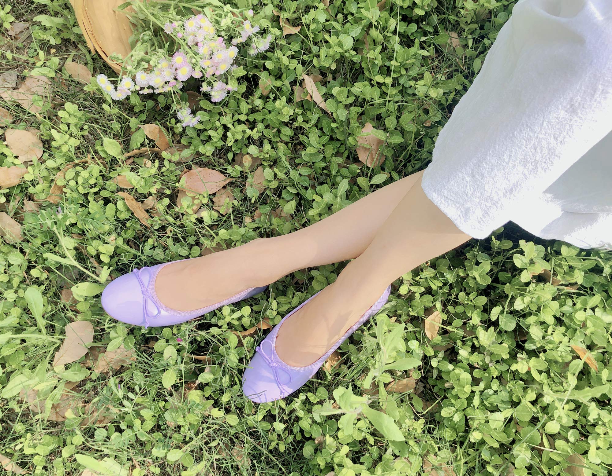 FEVERSOLE Women's Macaroon Colorful Memory Foam Cushion Insock Patent Ballet Flat Lilac Purple Size 6.5 M US