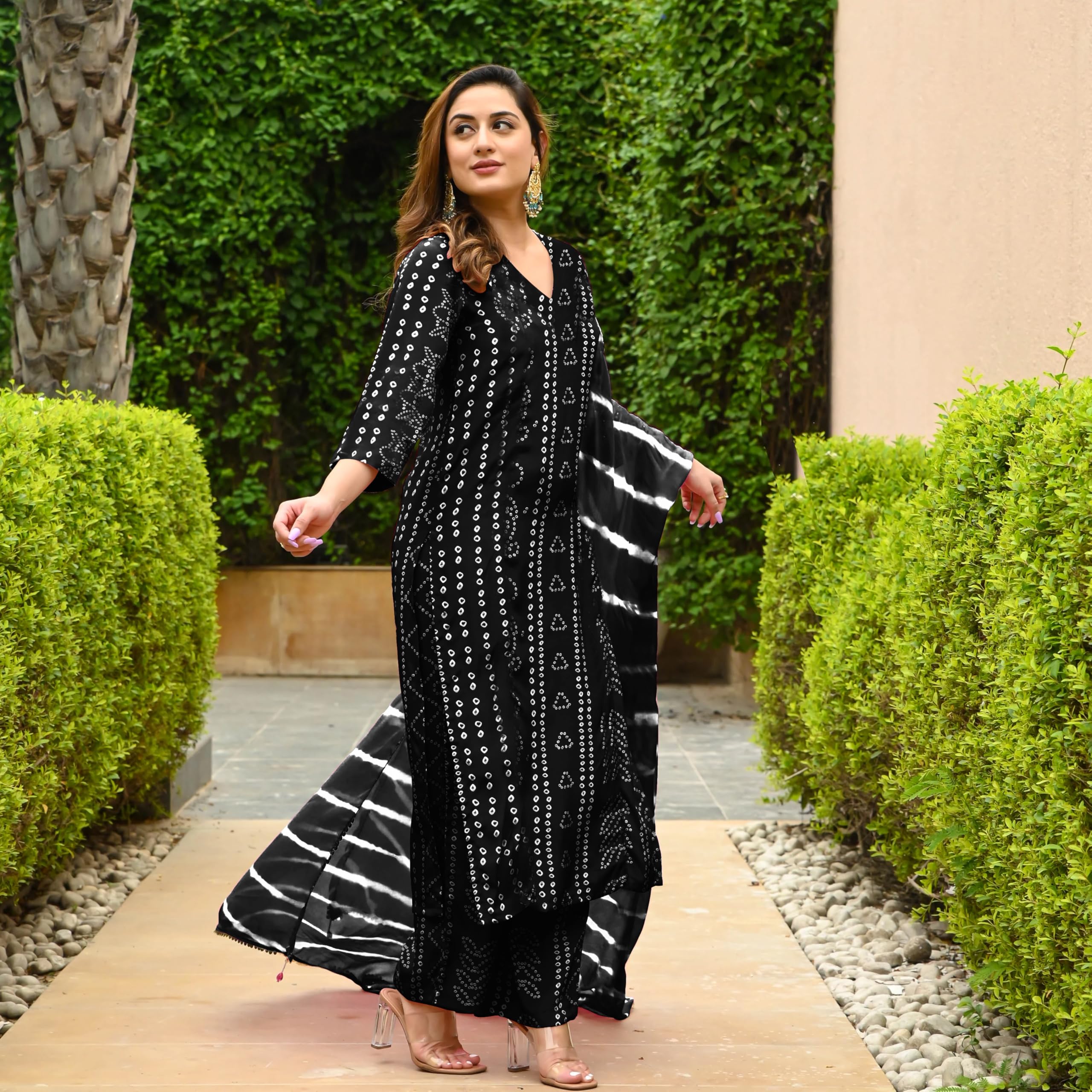 ANNI DESIGNER Women s Kurta with Trousers and Dupatta, Black, 2XL