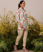 Libas Cream Printed Silk Blend Pathani Kurti