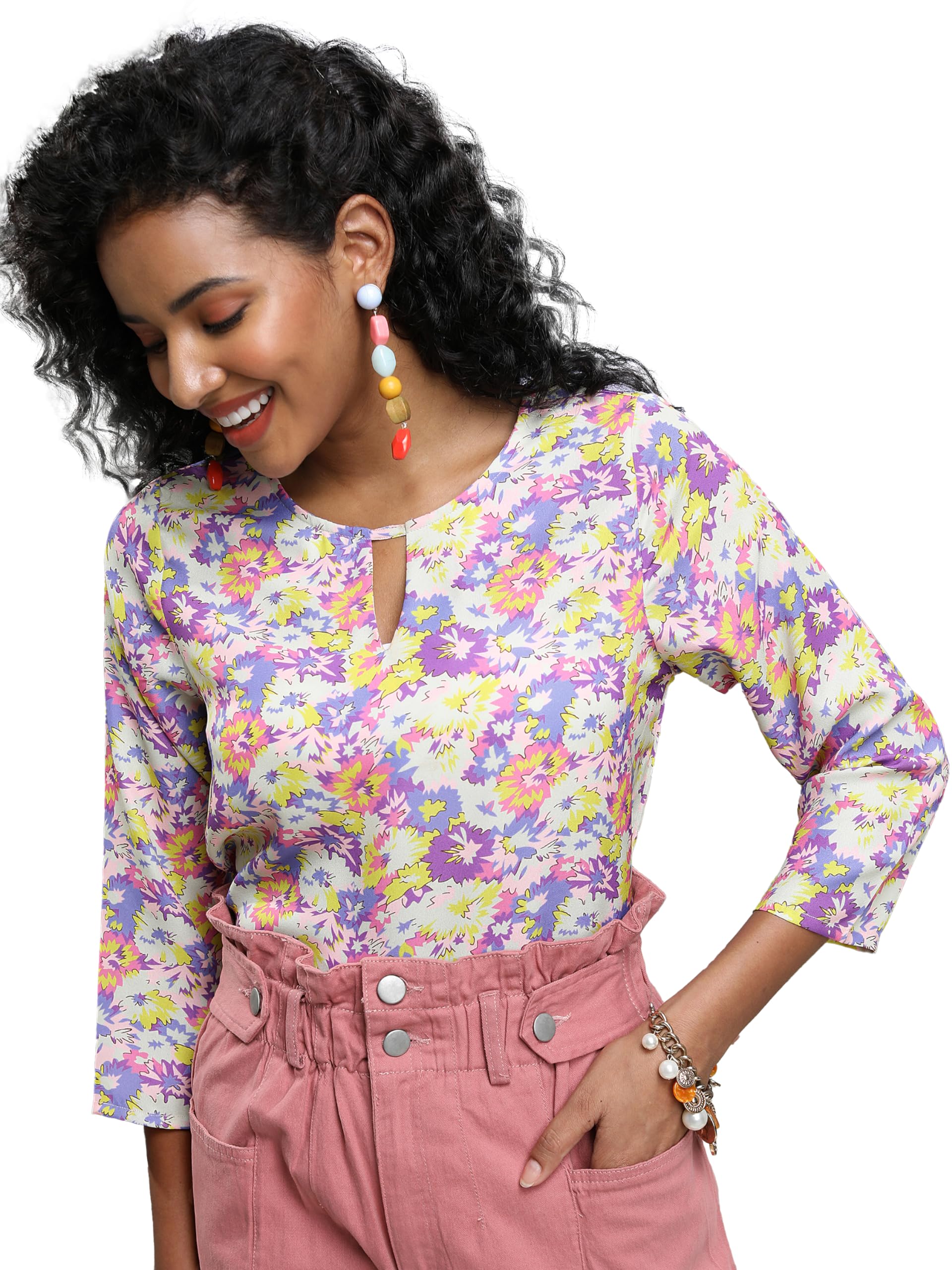Ketch WomenS Paisley Regular Fit Tunic Shirt (Khtp000325_Purple/Brown/Multi