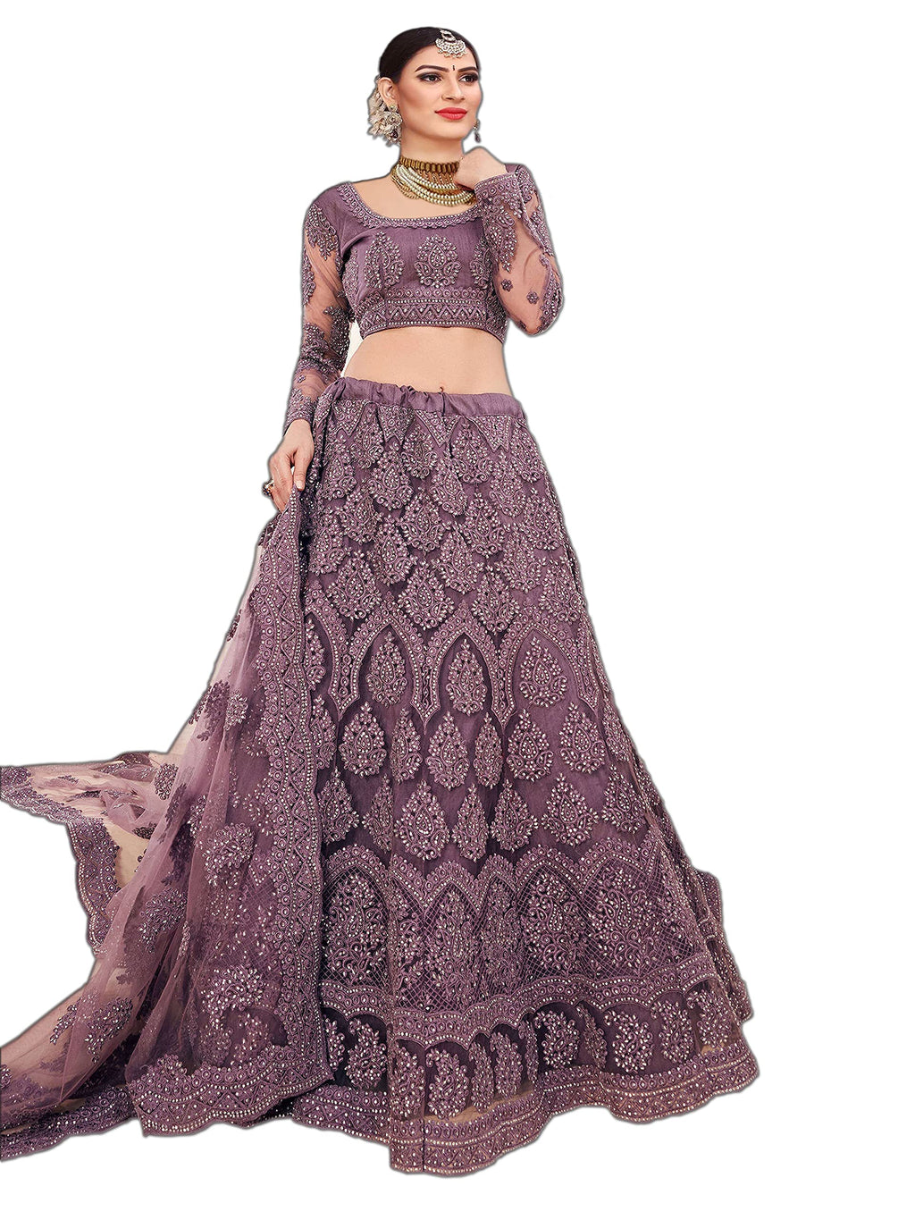 PATLANI Womens Net Readymade Lehenga Choli 003_Wine_Free Size