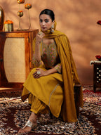 Libas Womens Embroidered Silk Blend A-Line Kurta With Salwar And Dupatta