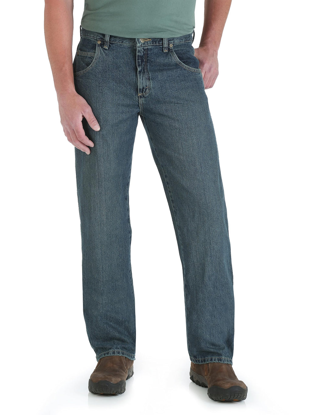Wrangler mens Rugged Wear Relaxed Straight Fit jeans, Mediterranean, 36W x 32L US