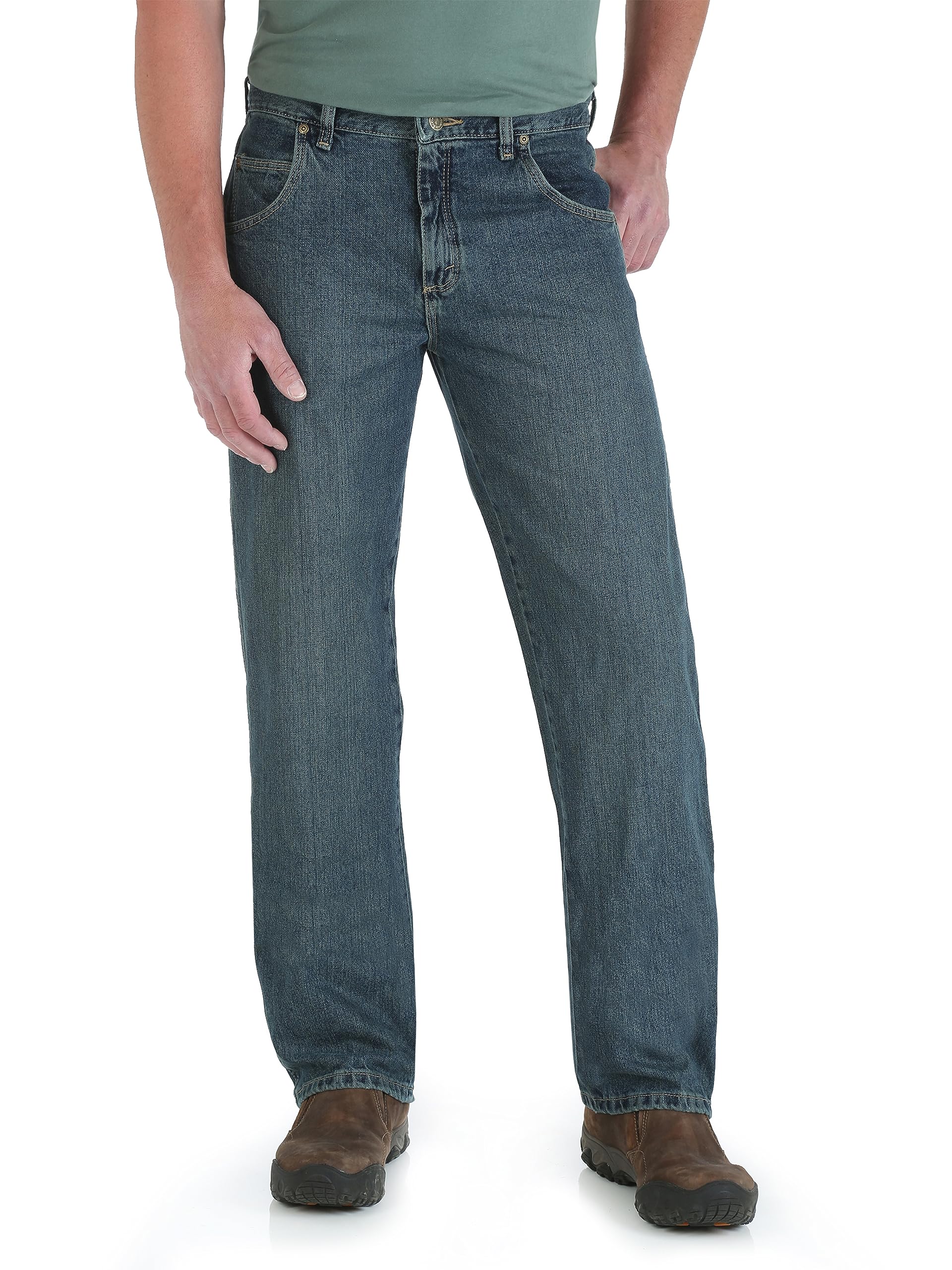 Wrangler mens Rugged Wear Relaxed Straight Fit jeans, Mediterranean, 30W x 34L US