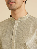 Manyavar MenS Art Silk Intricate Prints & Neck Detailing Kurta Pyjama Set (Green,L)