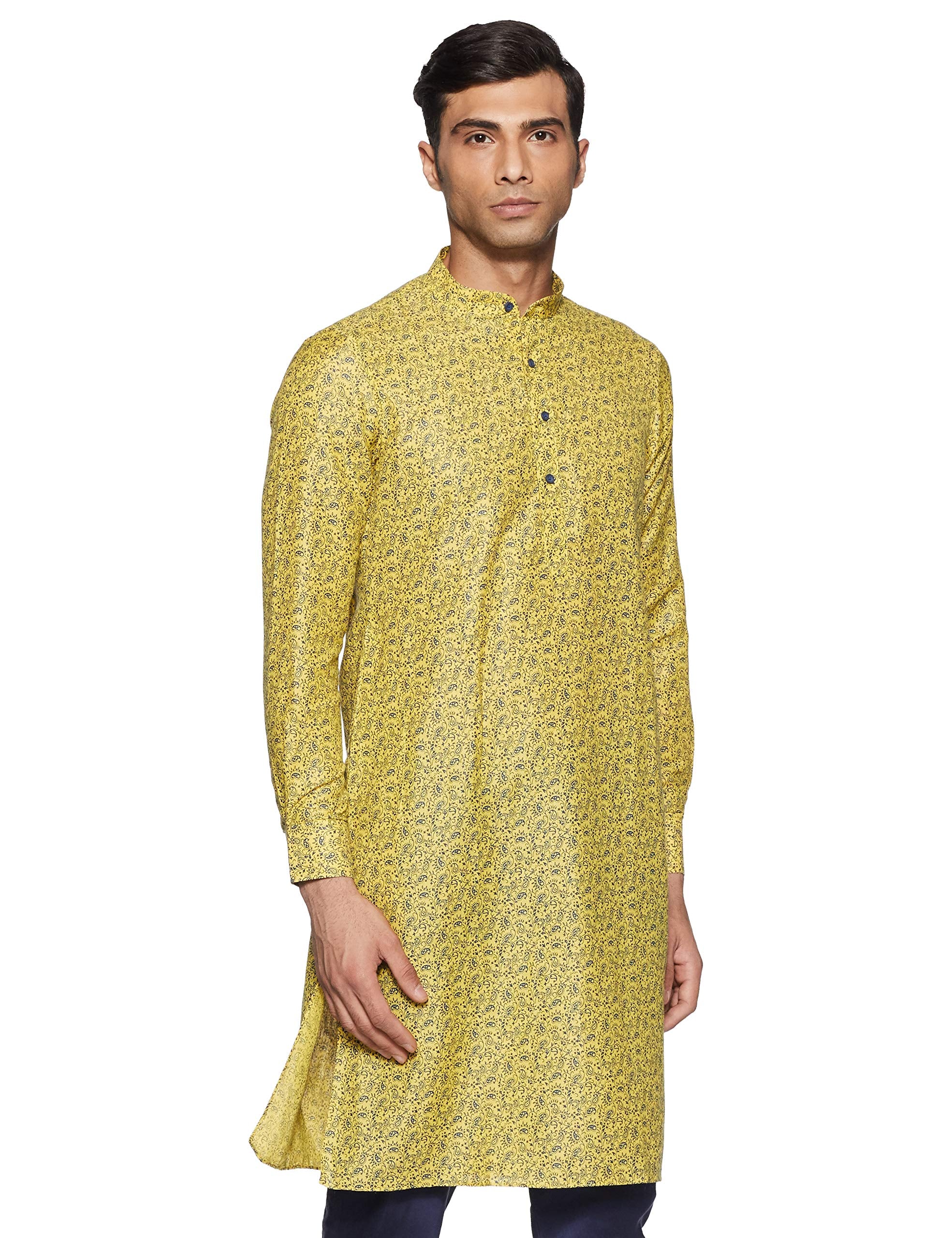 Manyavar MenS Viscose Regular Kurta (Ml11896_Yellow_M)
