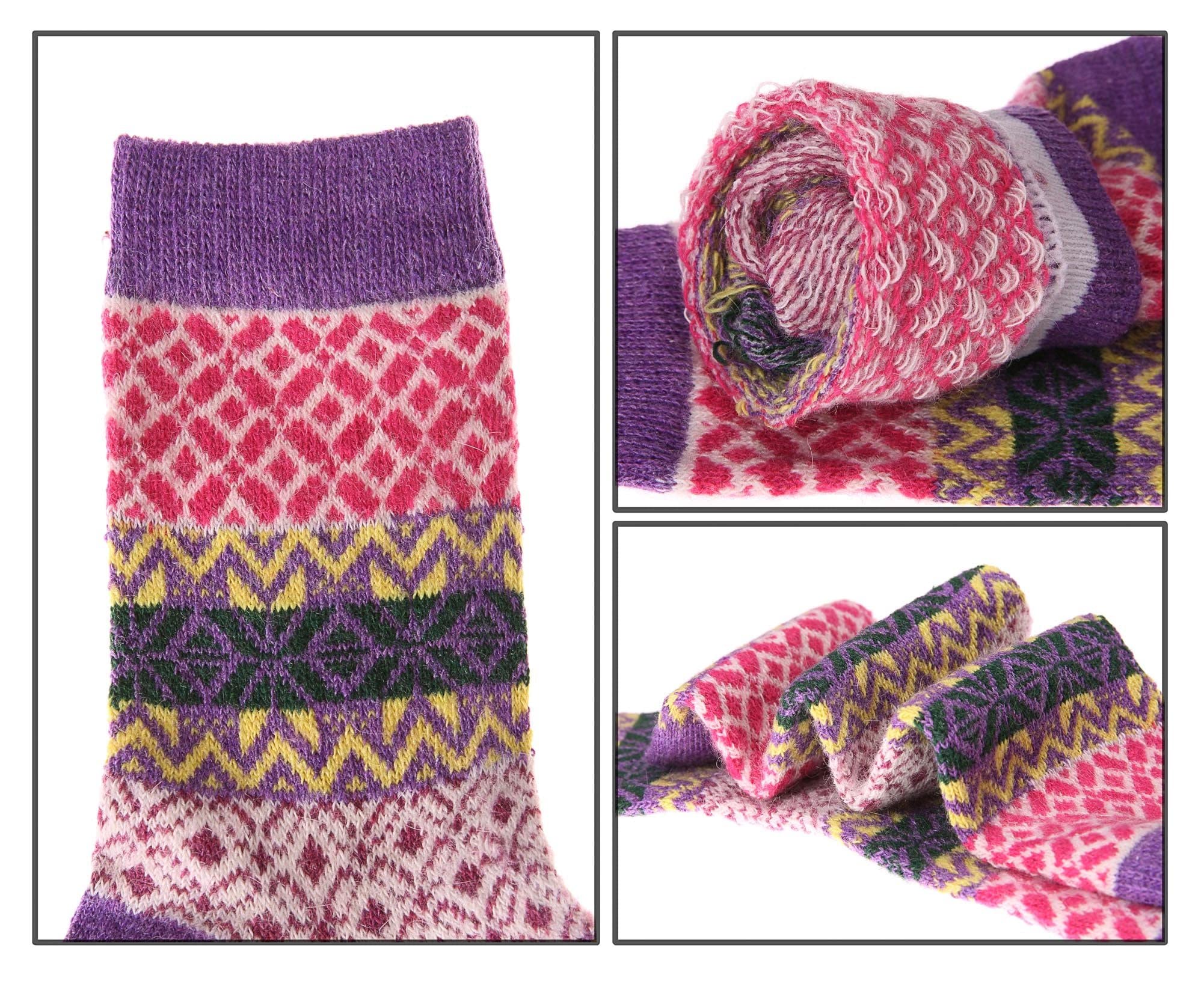 Sandsuced Wool Warm Socks for Women Winter Hiking Thick Boot Thermal Cabin Cozy Crew Work Soft Ladies Socks 5 Pack(Flamingo Anim