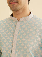 Manyavar Mens Viscose Blend Digital Leaf Print Kurta Set