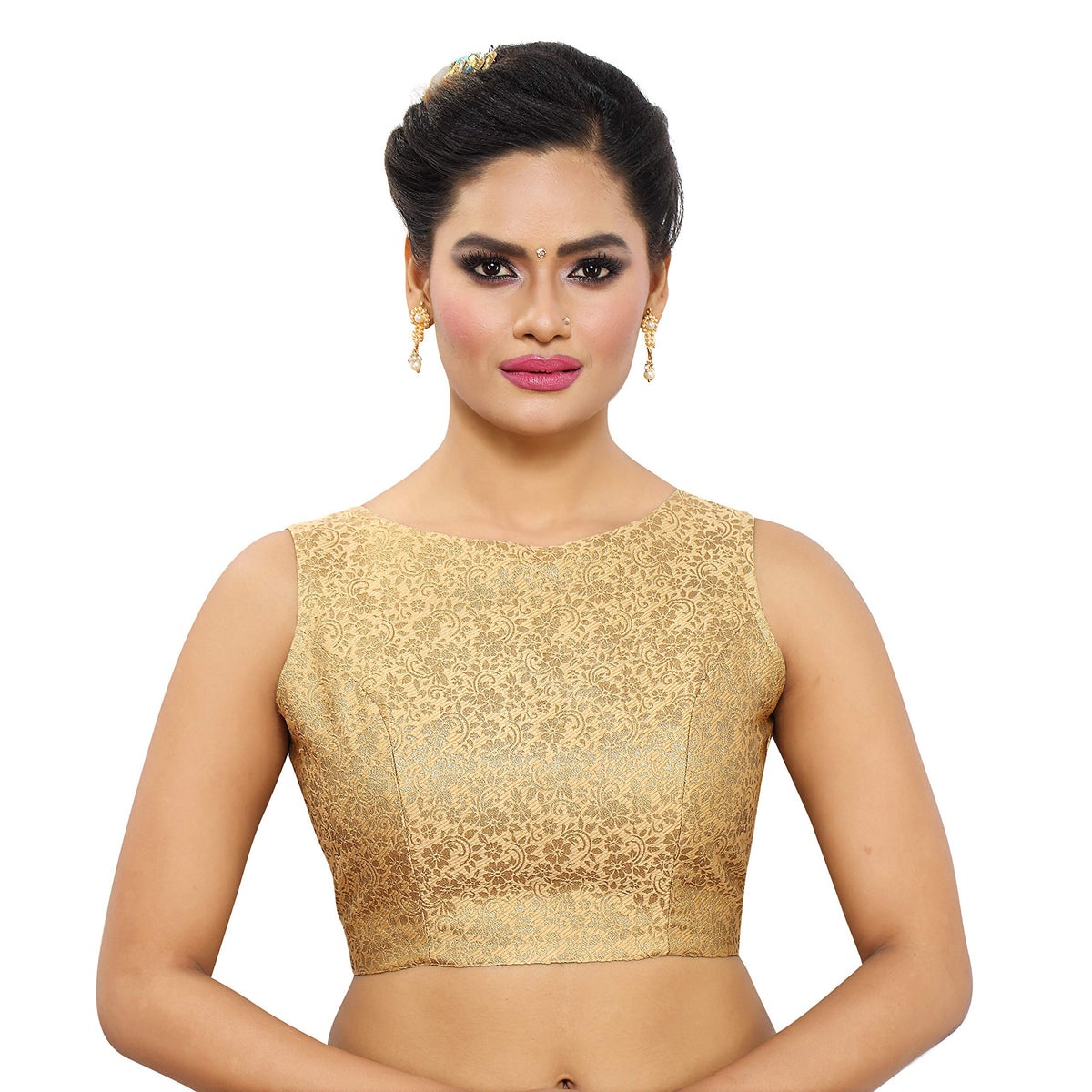 Madhu Fashion WomenS Brocade Readymade Sleeveless Saree Blouse With Boat Neck 40