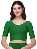 Shiv Textiles Round Neck Dobby Cotton Lycra Stretchable Elbow Sleeve Readymade Saree Blouse For Women Stylish (Greenfree Size)