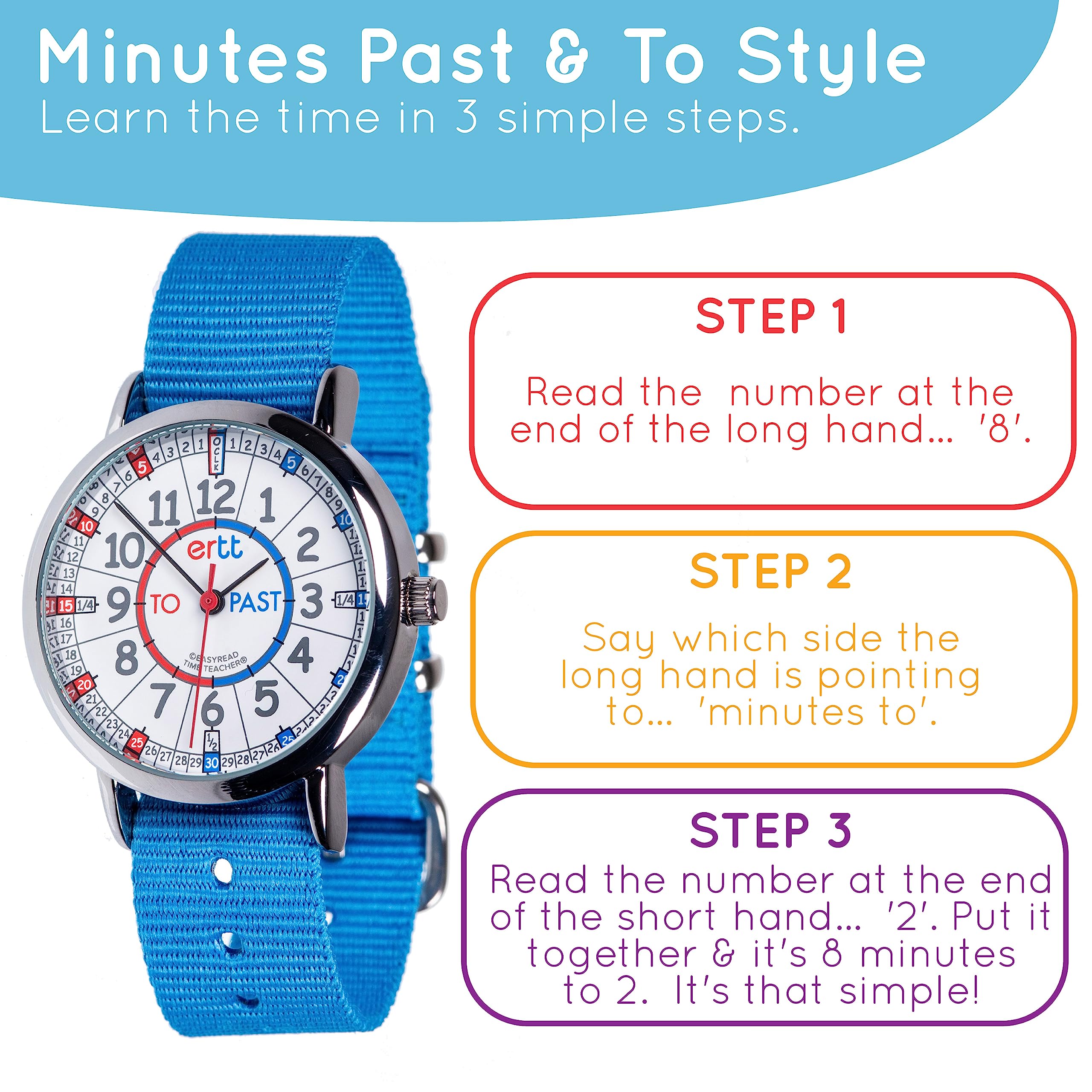 ertt EasyRead Time Teacher Kids Analog Watch - Girls & Boys Teaching Watch - Tell The Time Childrens Watch - 3 Step Time Teacher