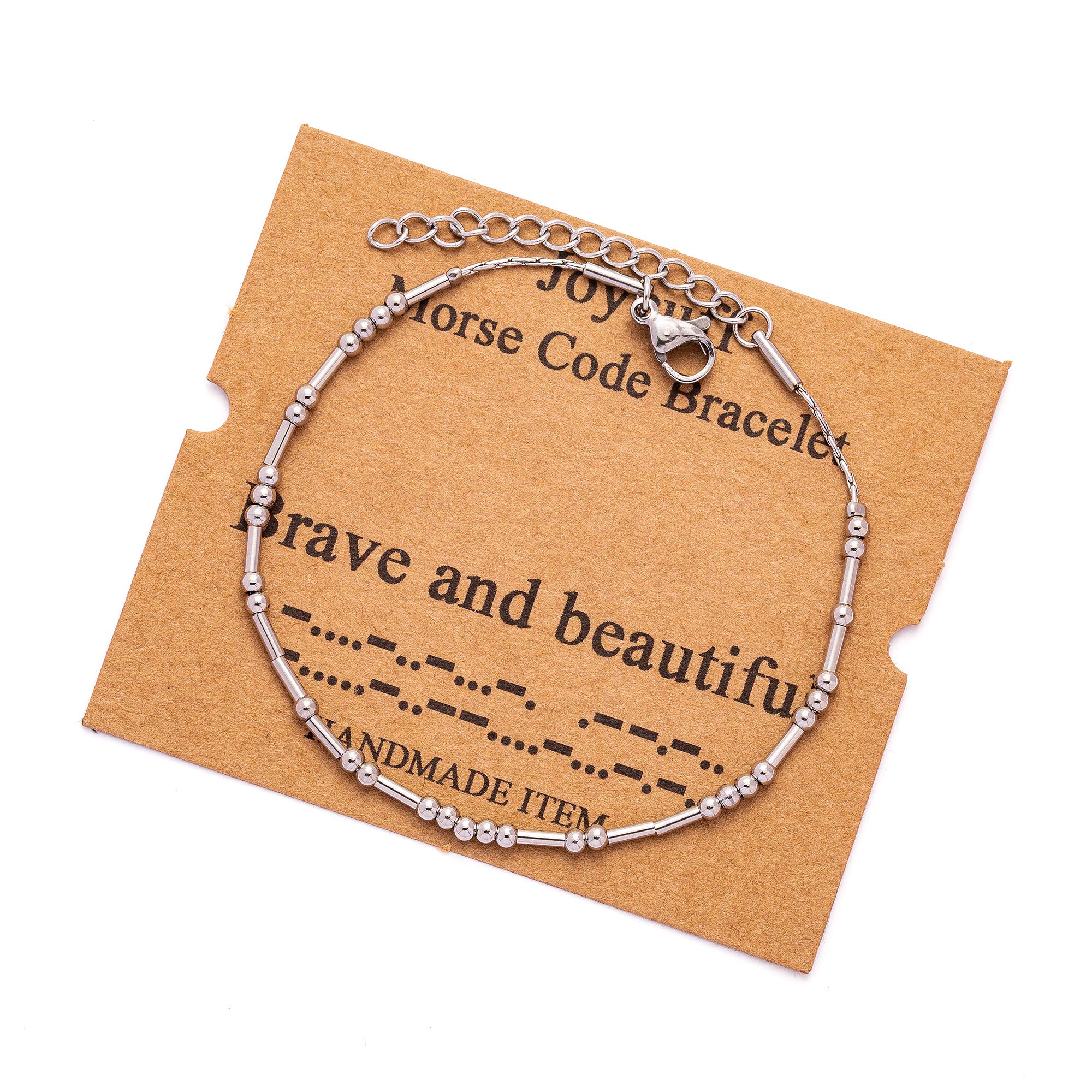 Morse Code Bracelets for Women Brave And Beautiful Inspirational Bangle Christmas Birthday Gifts for Her Mom Daughter Sister Cha