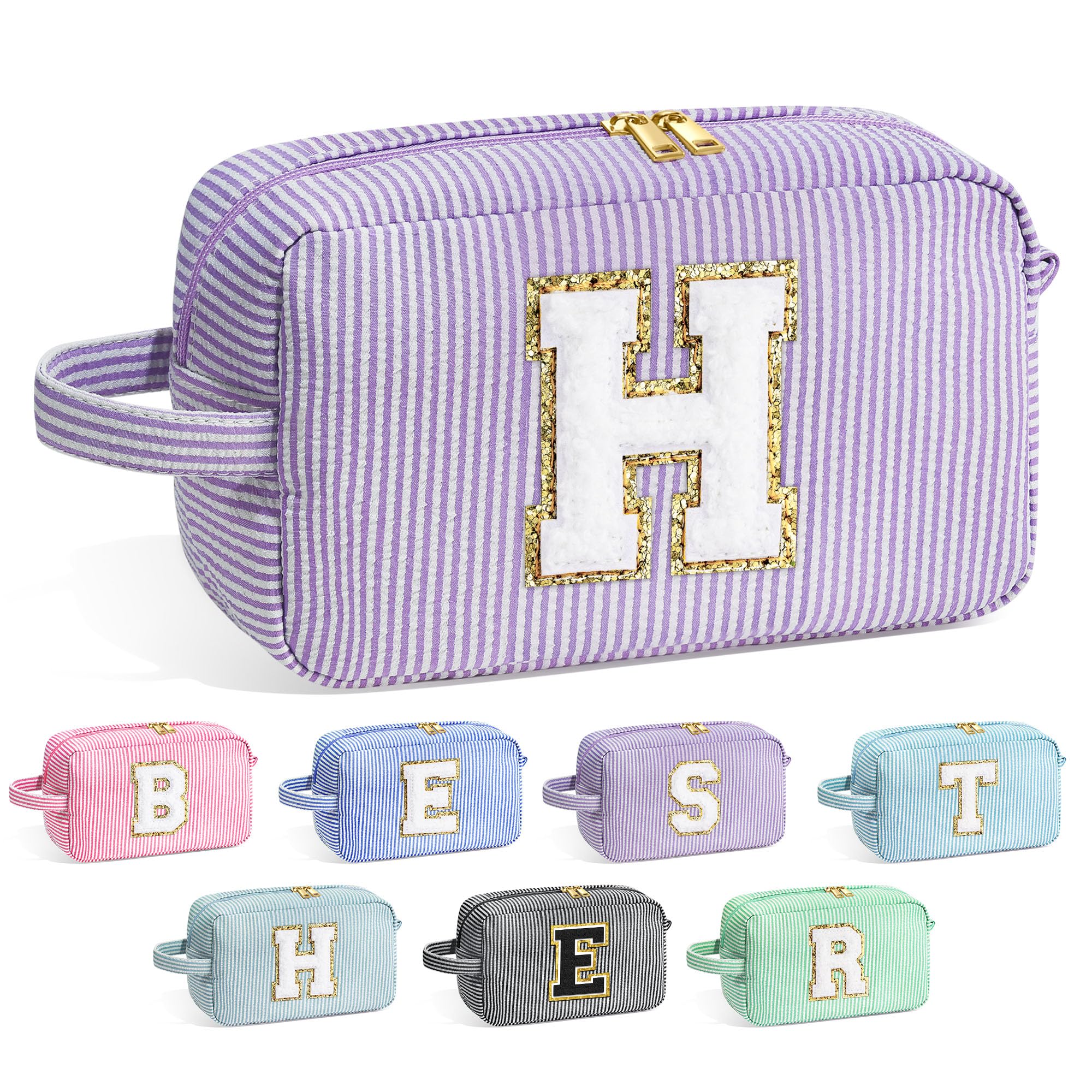 YOOLIFE Initial Makeup Bag - Personalized Monogram Cute Makeup Bag Cosmetic Travel Toiletry Pouch Make Up Case for Women Mom Bes