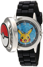 Accutime Pokemon Pikachu Pok   Ball Spinner Watch, Blue Face, Black Silicone Strap, Quartz Movement, Fun Gift for All Ages - (PO