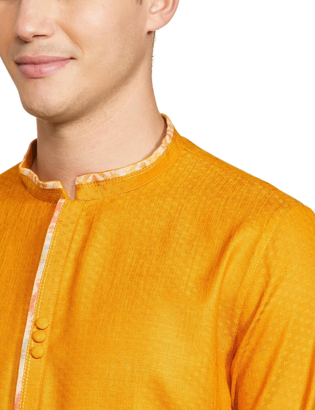 Manyavar Mustard Blended Viscose Solid Casual Kurta Set For Men