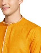 Manyavar Mustard Blended Viscose Solid Casual Kurta Set For Men