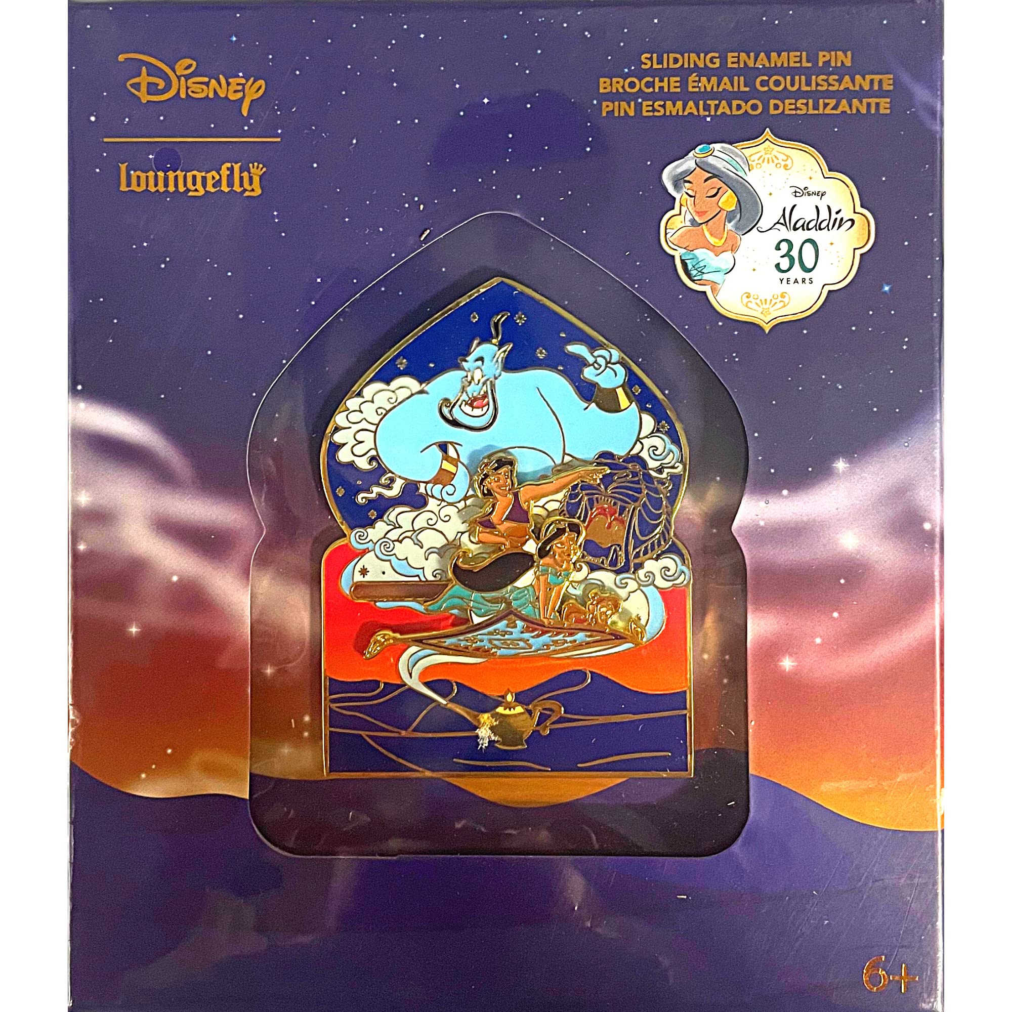 Loungefly Disney Aladdin Trading Pin with Jasmine and Genie, Individually Boxed Collectors Enamel Pins, 3 Inches