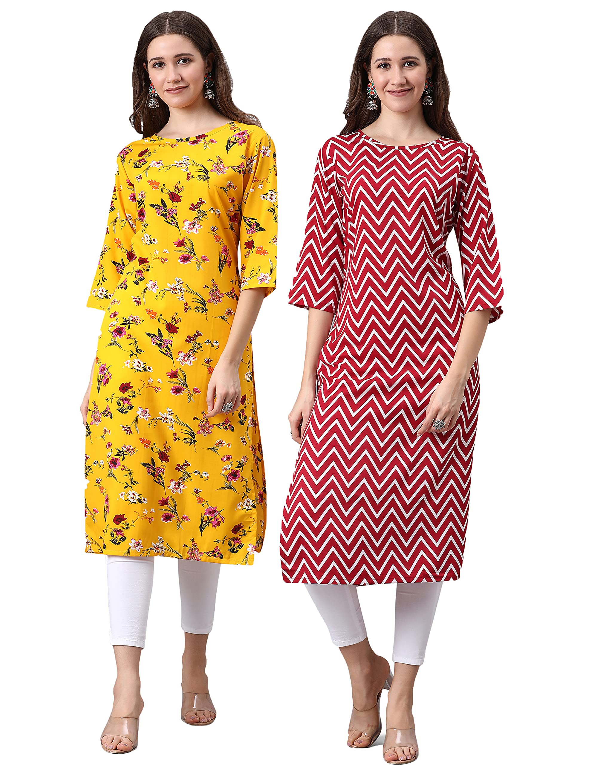 Lookmark Women'S Crepe Regular Kurti (K1020-K1021-M_Yellow-Maroon_M)