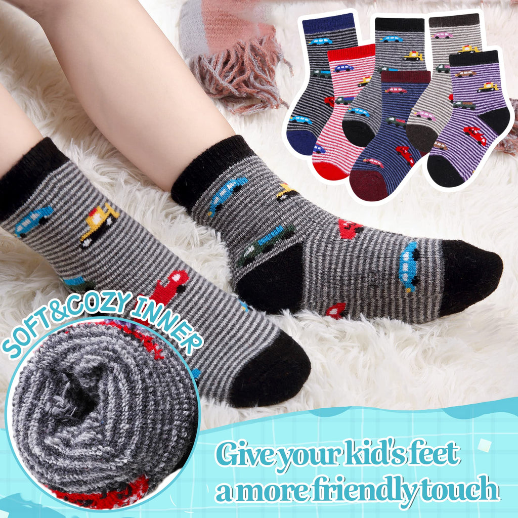 Eocom 6 Pairs Children's Winter Warm Wool Socks Kids Toddlers Boys Girls Thermal Thick Boot Cozy Crew Socks (1-3 Years, Cartoon