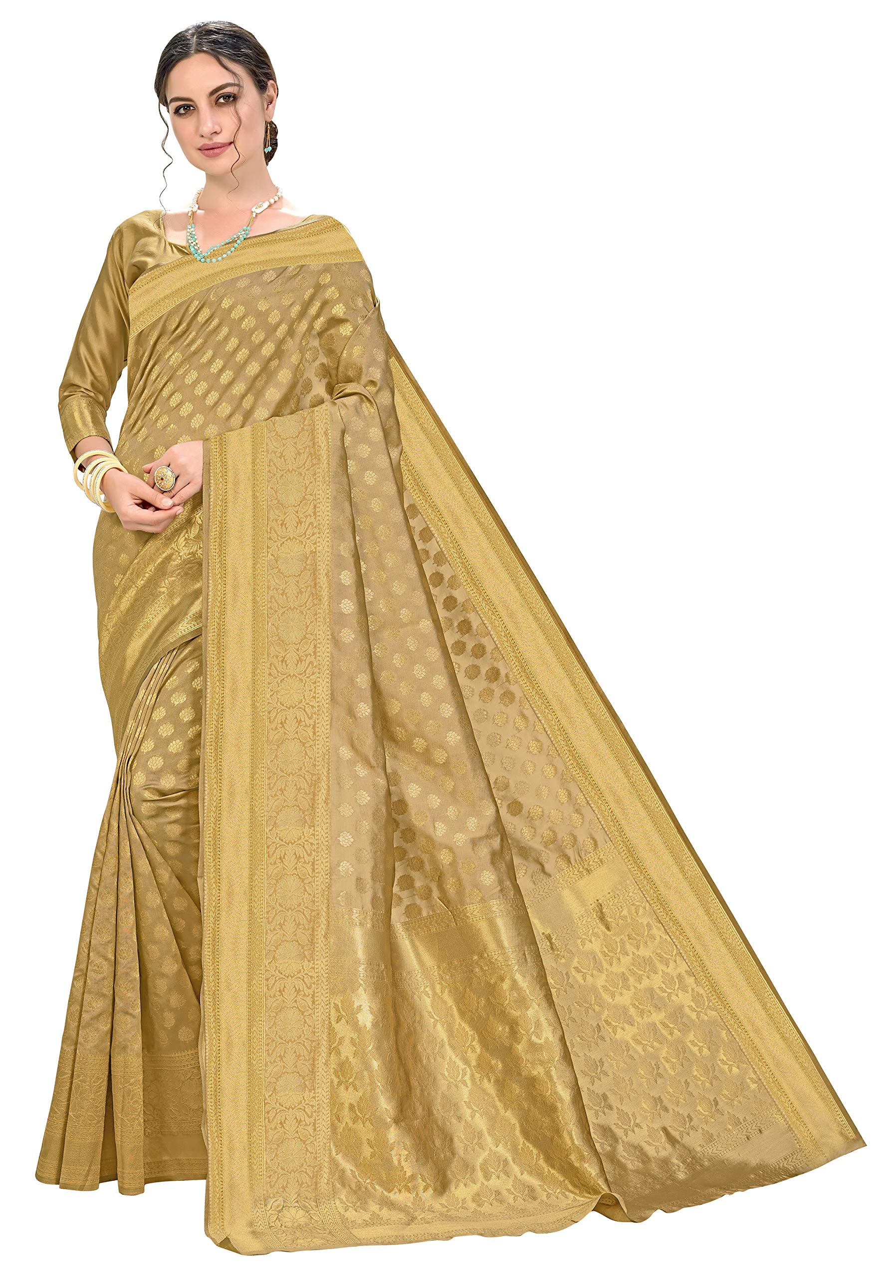 Glory Sarees Womens Jacquard Art Silk Kanchipuram Saree (kara115gold_Gold)