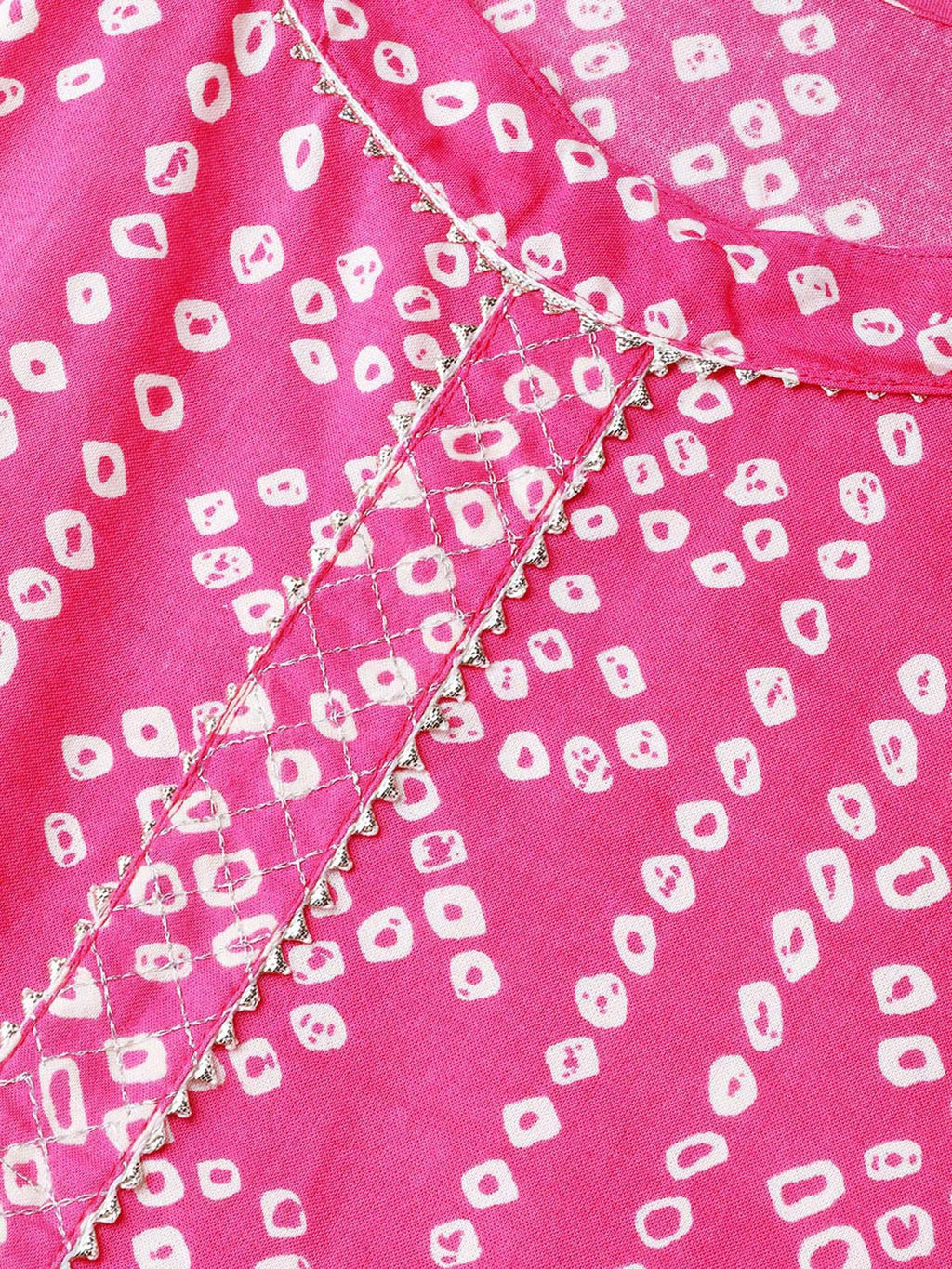 Ishin Women'S Pure Cotton Pink &Off White Printed & Gotta Patti A-Line Kurta Suit Set With Dupatta & Skirt