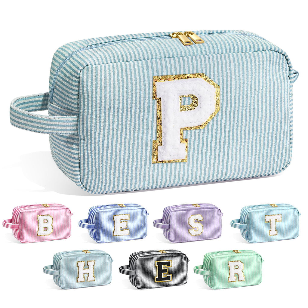 YOOLIFE Initial Makeup Bag - Personalized Monogram Cute Makeup Bags, Girls Toiletry Bag Pouch, Make Up Case for Women Her Best F