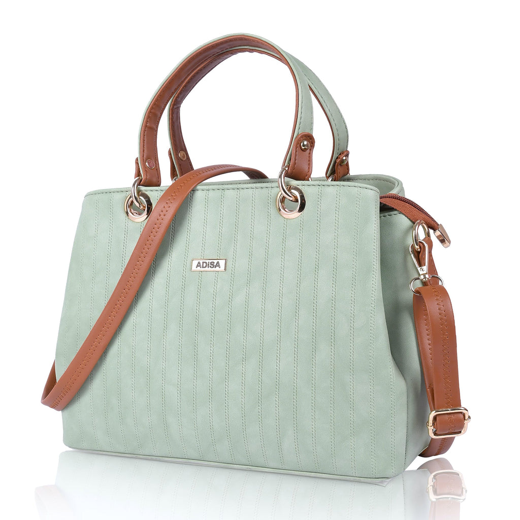 ADISA texture stripes handbag shoulder bag for women and girls with sling belt (AD4074-GREEN)