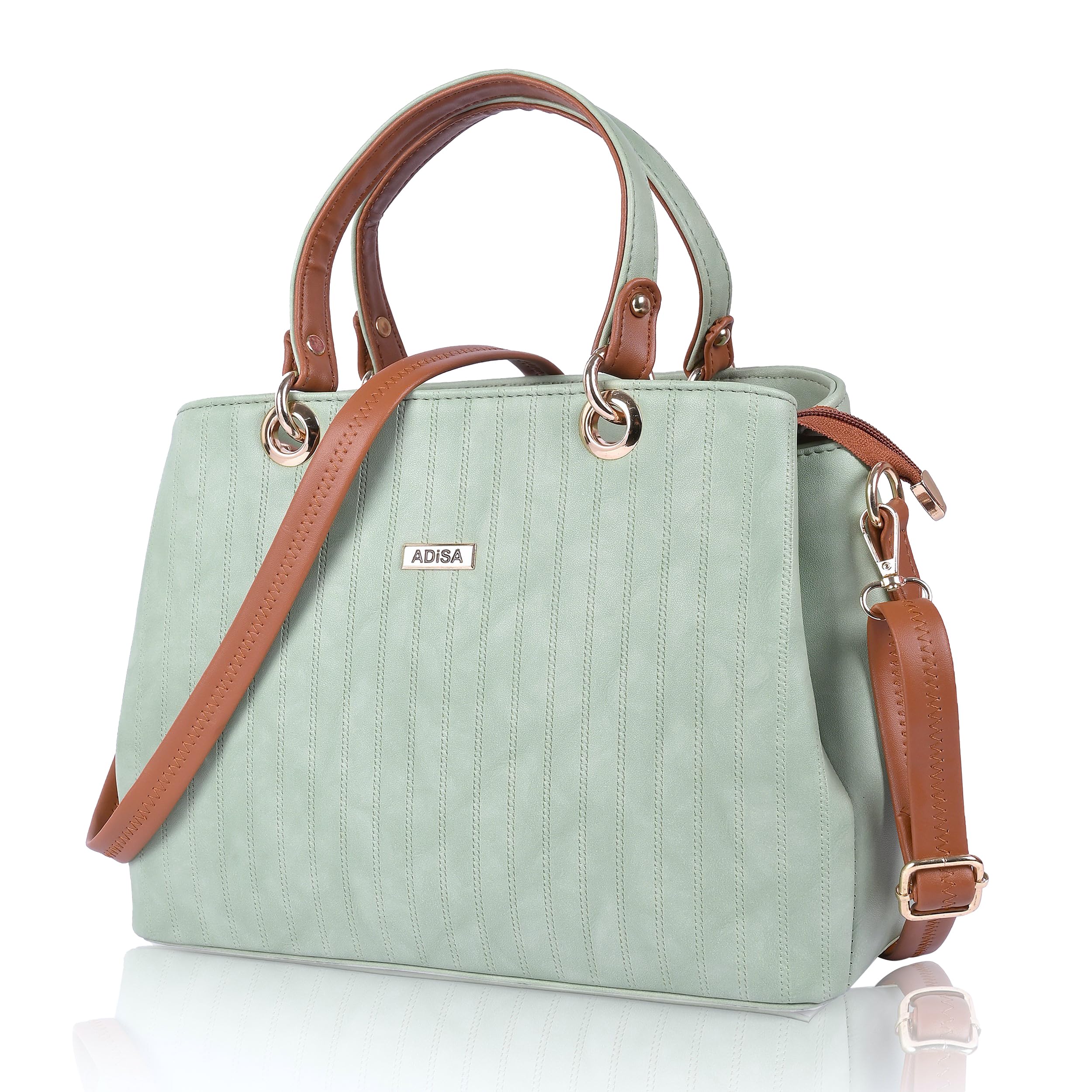 ADISA texture stripes handbag shoulder bag for women and girls with sling belt (AD4074-GREEN)