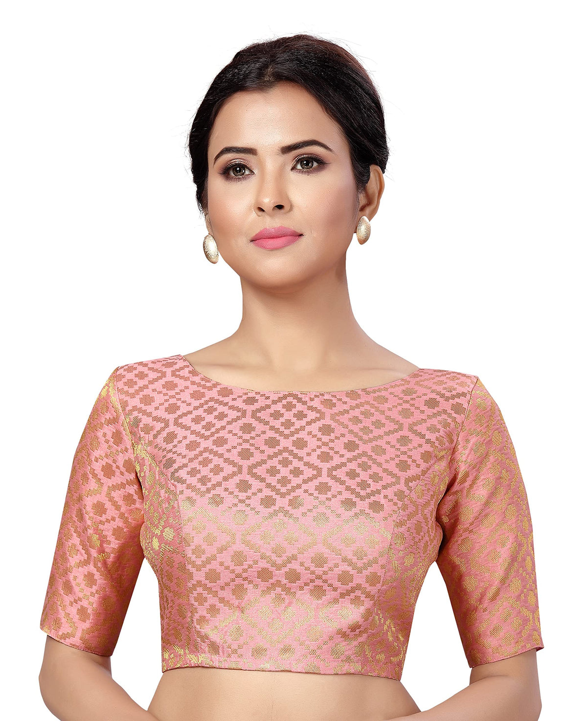 Studio Shringaar WomenS Readymade Brocade Elbow Length Sleeves Saree Blouse (Light Pink, 36) 36