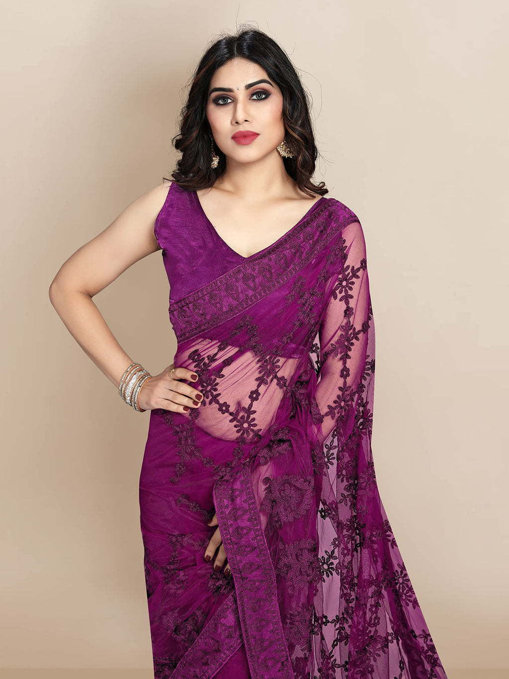 Ekasya WomenS Net Embroidered Floral Embroidered Saree And Unstitched Blouse Piece | Sari For Wedding | Festive Sarees For Wome