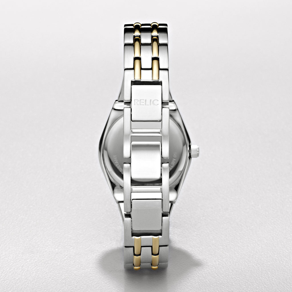 Relic by Fossil Women's Queen's Court Three-Hand Date Silver and Gold Two-Tone Stainless Steel Bracelet Dress Watch (Model: ZR11