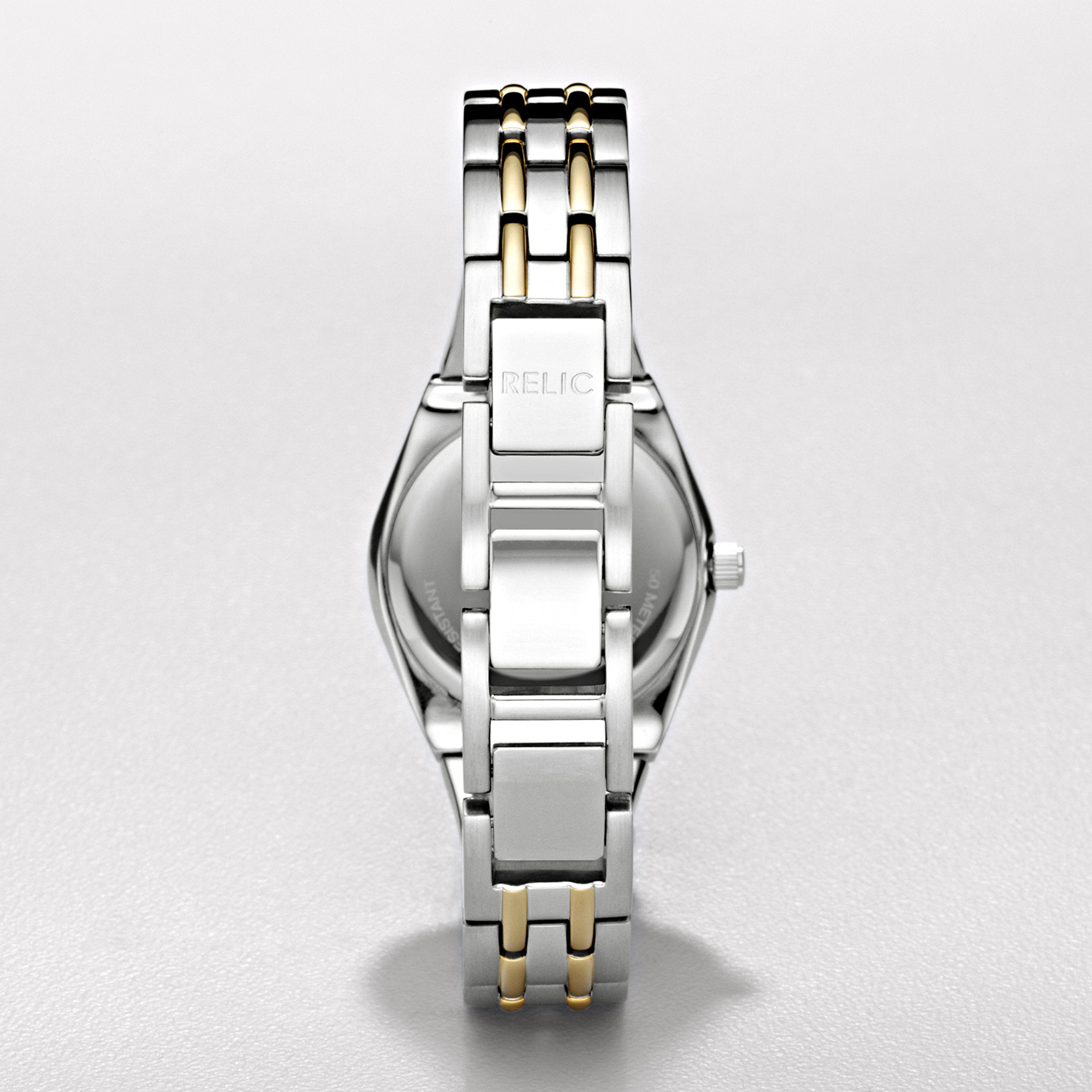 Relic by Fossil Women's Queen's Court Three-Hand Date Silver and Gold Two-Tone Stainless Steel Bracelet Dress Watch (Model: ZR11