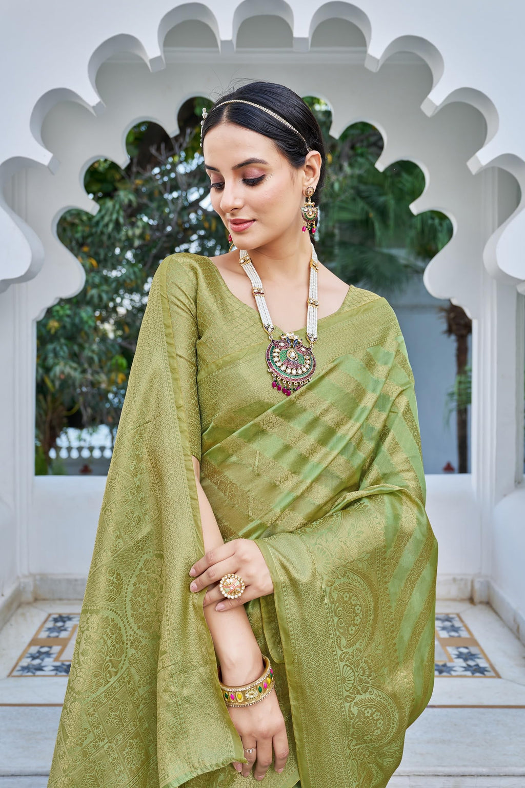 Glory Sarees Womens Organza Silk Woven Saree With Blouse Piece