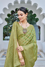 Glory Sarees Womens Organza Silk Woven Saree With Blouse Piece