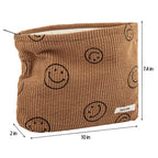GUTGNK Makeup bag for Women, Corduroy Cosmetic Bag Aesthetic Design Ladies Tote Bag,Cute Smiley Face Makeup Organizer with Zippe