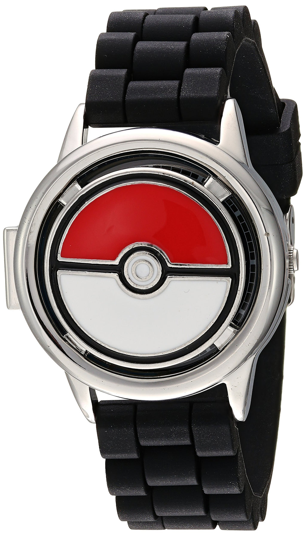Accutime Pokemon Pikachu Pok   Ball Spinner Watch, Blue Face, Black Silicone Strap, Quartz Movement, Fun Gift for All Ages - (PO