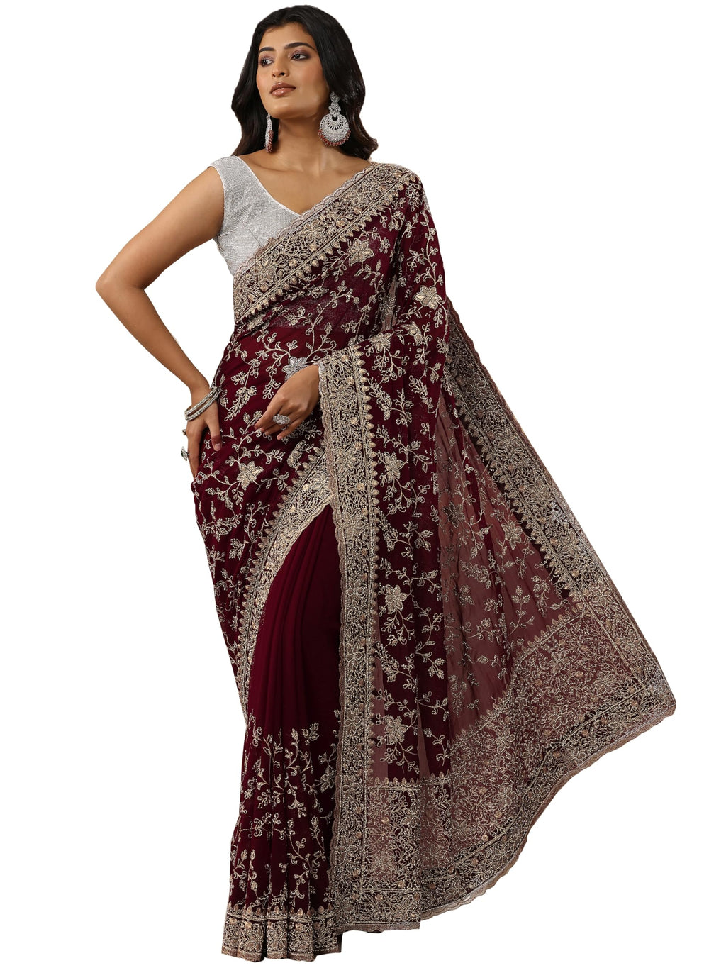 Libas Embellished Georgette Saree With Unstitched Blouse Piece