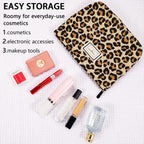 ZLFSRQ 2Pcs Leopard Print Makeup Bags for Women Zipper Makeup Pouch for Purse Large Capacity Travel Cosmetic Bag Canvas Makeup B