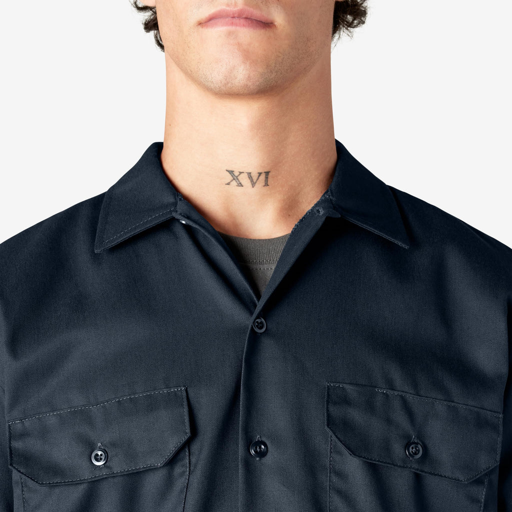 Dickies mens Short Sleeve Work Big and Tall Button Down Shirt, Dark Navy, 5X-Large Big US