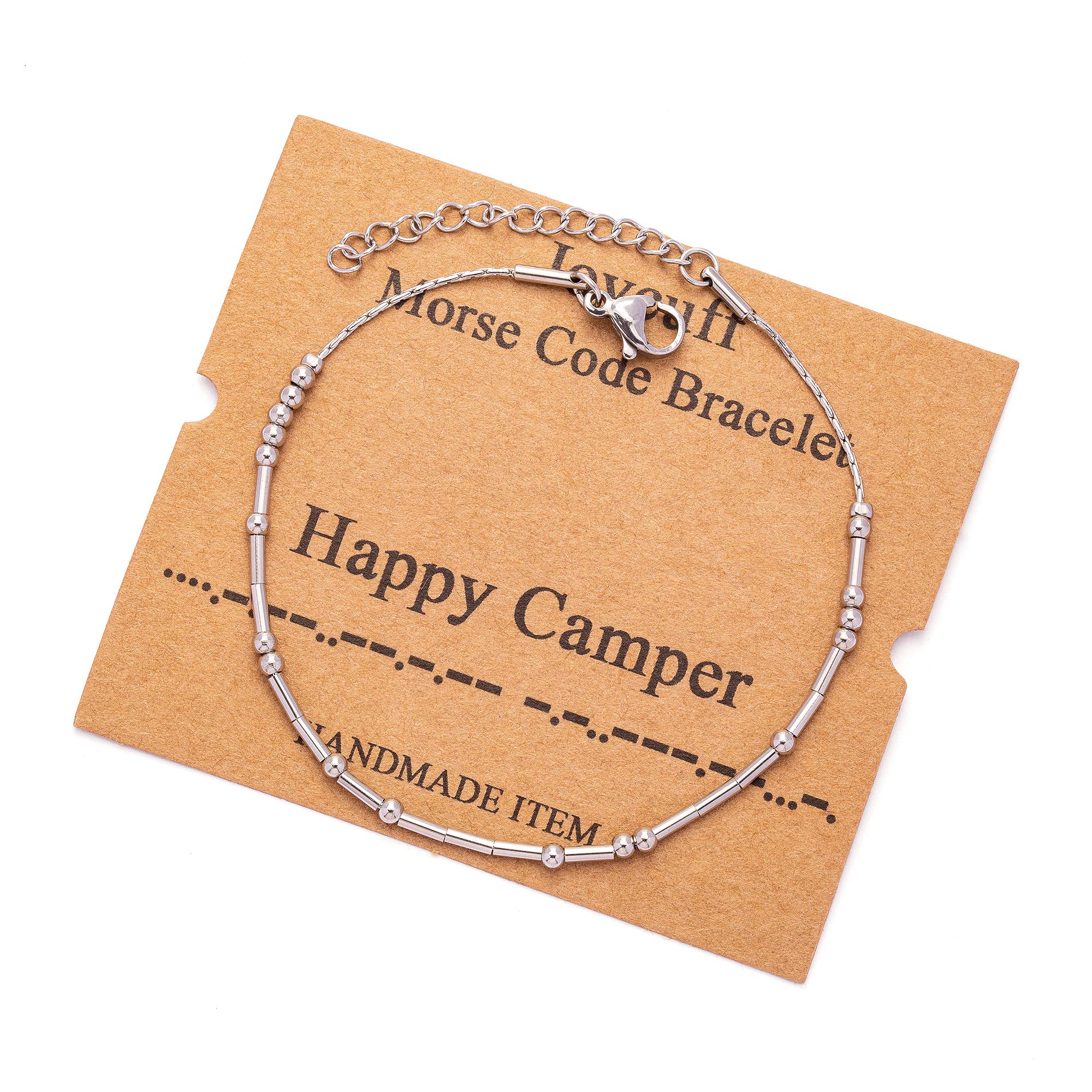 Morse Code Bracelets for Women Happy Camper Funny Inspirational Jewelry Christmas Birthday Gifts for Her Mom Daughter Sister Bes