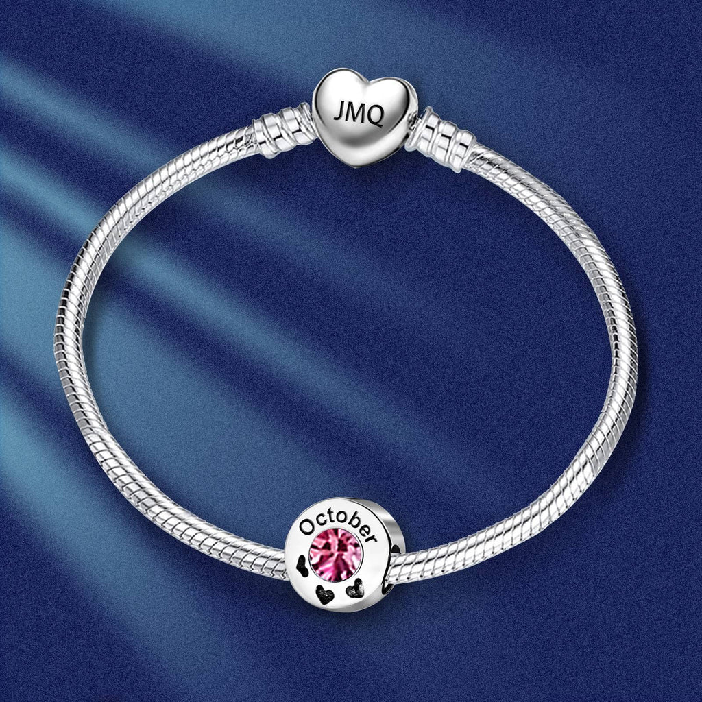 JMQJewelry I Love You Moon to the moon and back Birthday Birthstone October Pink Signature Fits Pandora Charms for Bracelsets Sk