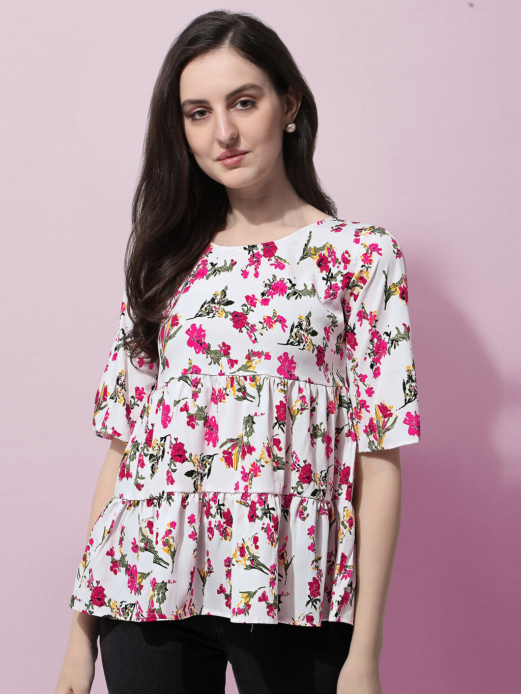 OOMPH! Peplum Tops for Women, White - mt383
