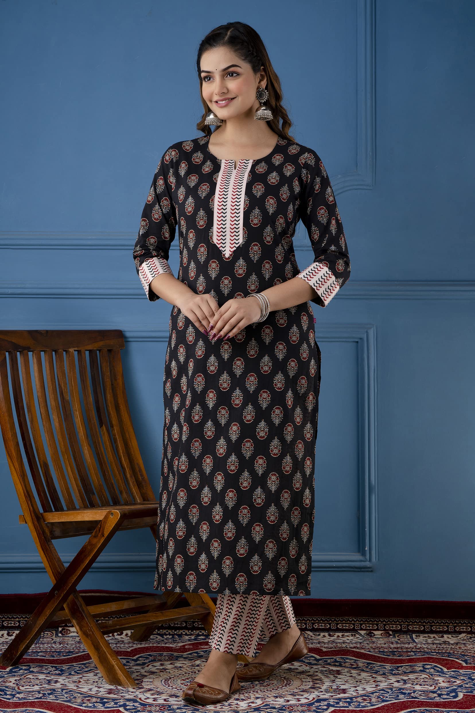 Anni Designer Women'S Cotton Blend Traditional Straight Printed Kurta And Pant Set (Raghu Nw)