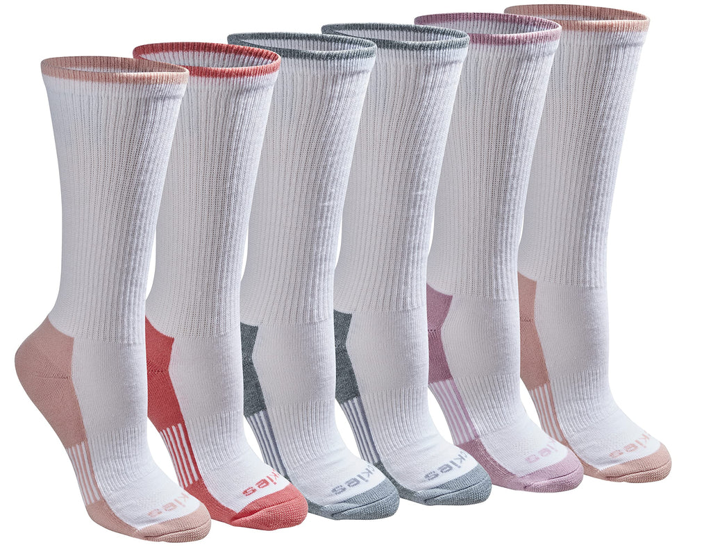 Dickies Women's Dri-Tech Essential Moisture Control Crew Socks, Available in S-XL (6, 12, White with Bluish (6 Pairs), Small