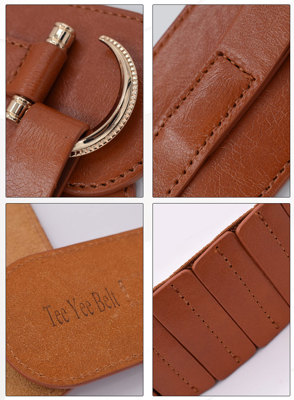TeeYee Brown Leather Belts Elastic Renaissance Waist Stretch Retro Halloween Belt Vintage Fashion Medieval Fashion Hook Belt Lar