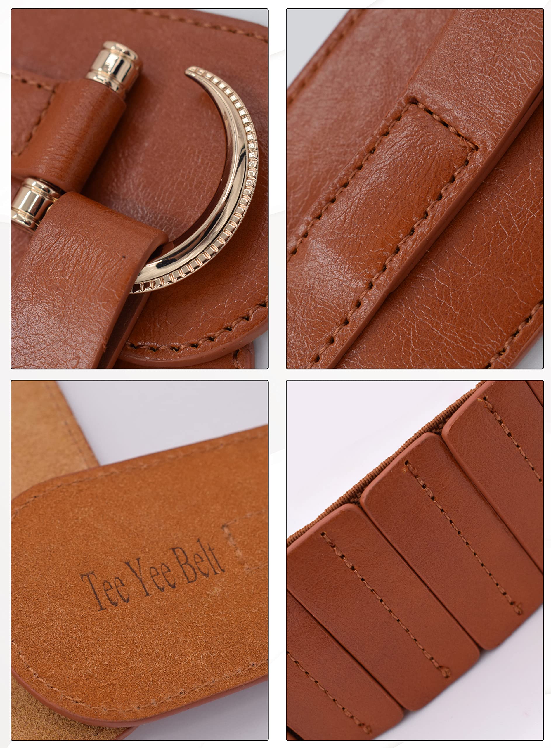 TeeYee Brown Leather Belts Elastic Renaissance Waist Stretch Retro Halloween Belt Vintage Fashion Medieval Fashion Hook Belt Lar