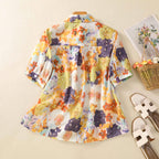 Gufrina Women Mustard Multicolor Floral Print Button-Down Shirt With Elbow Sleeves And Collar Neck In Soft Breathable Fabric Ide