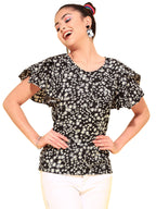 OOMPH! Womens Crepe Printed top with Boat Neck and Butterfly Sleeve